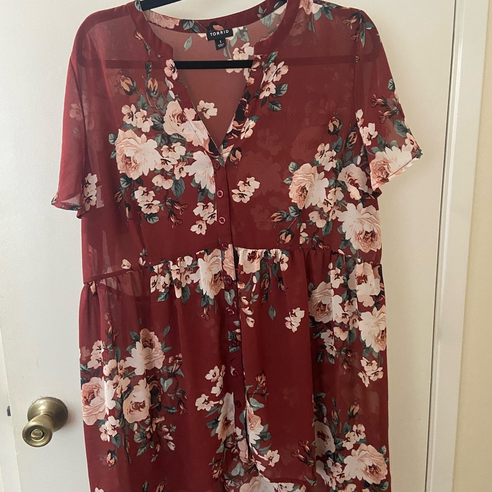 Torrid Burgundy Floral Blouse